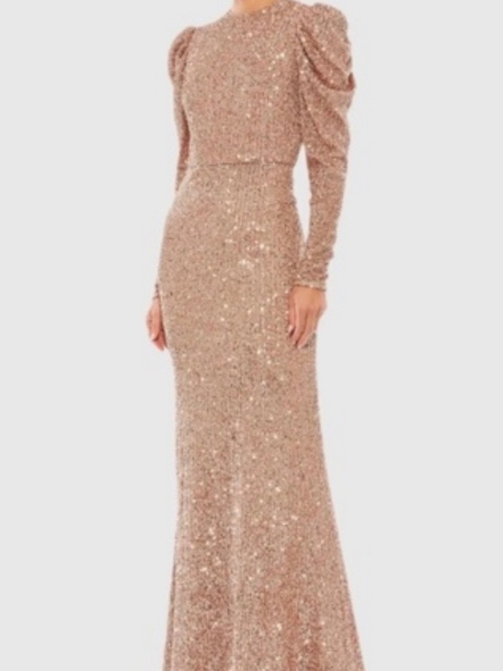 Sequined High Neck Puff Long Sleeve Column Gown Style 26692 Size 14